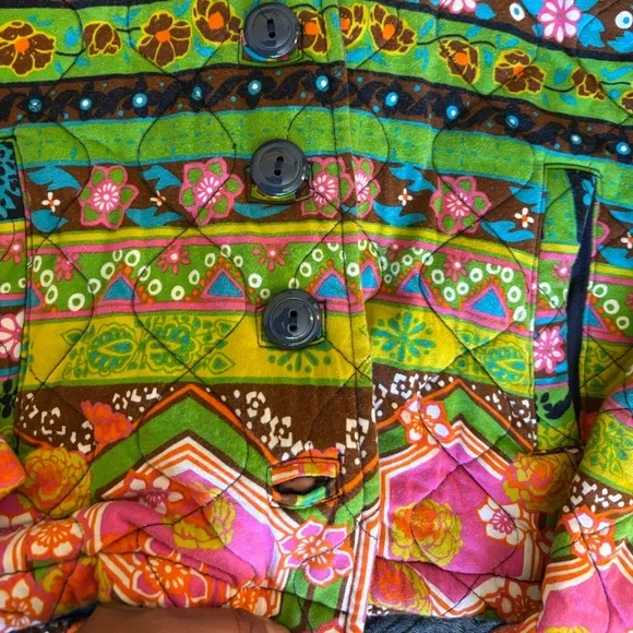 Allihop Quilted Hooded Cotton Jacket Boho Patchwork Colorful Coat - Picture 3 of 12